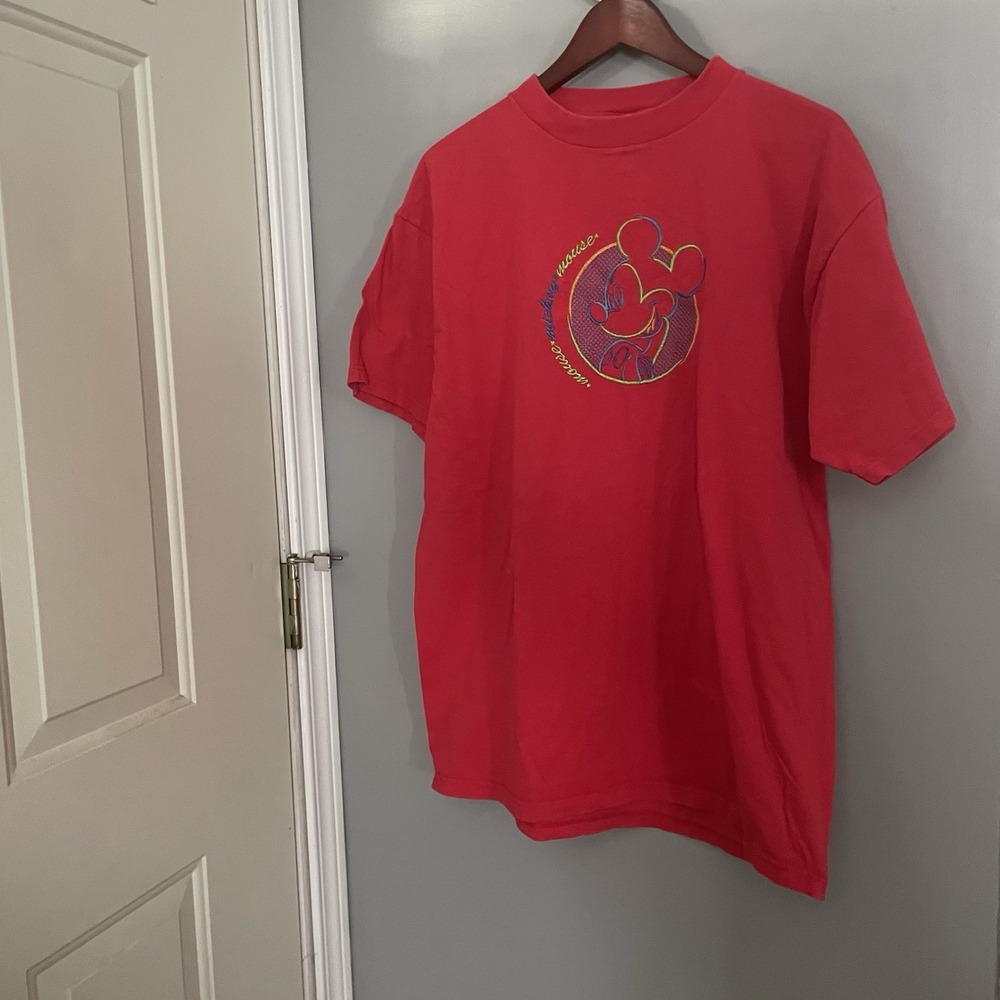 Vintage Mickey Unlimited Red Multi Color Crew Disney Tee T-Shirt Size XL